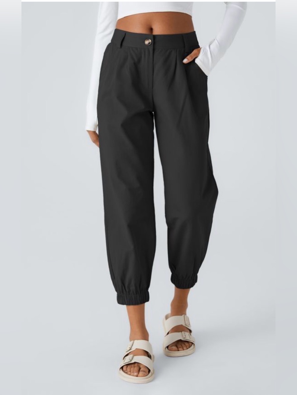 Halara Mid Rise Casual Joggers with Pockets - Black